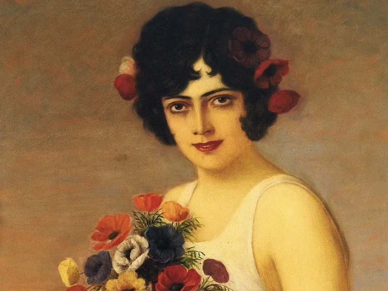 1864-Anton Kaulbach - Giovane donna con un mazzo di papaveri